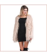 Long Shaggy Hair Blush Pink Angora Sheep Faux Fur Medium Length Coat Jacket - £112.82 GBP
