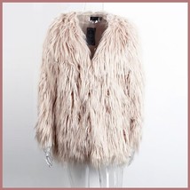 Long Shaggy Hair Blush Pink Angora Sheep Faux Fur Medium Length Coat Jacket image 2