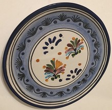 Vintage Art. Liceagui Sin Plomo Mexico Floral Cobalt Blue Pottery Plate 9.5&quot; - £28.94 GBP