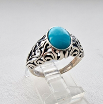 NAVAJO SHUBE&#39;S 925 STERLING SILVER oval 8x6 mm. TURQUOISE RING SIZE 6 - $1,064.84 MXN