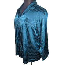 Lonxu Women&#39;s Peacock Blue Satin Striped Button Up Pajama Top Plus 2X - £11.78 GBP