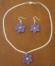   Handcrafted Purple Flower Necklace and earring Set Paper Quilled New - £20.04 GBP