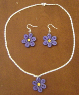   Handcrafted Purple Flower Necklace and earring Set Paper Quilled New - £19.74 GBP
