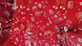 Material  Fabric Red Cotton Christmas Santa Reindeer Mrs Claus Snowmen Expelling - £15.29 GBP