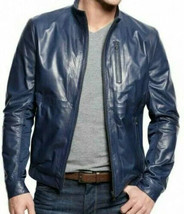 Chaqueta de cuero azul para hombre Chaqueta de motocicleta Chaqueta de c... - $2,139.83 MXN+