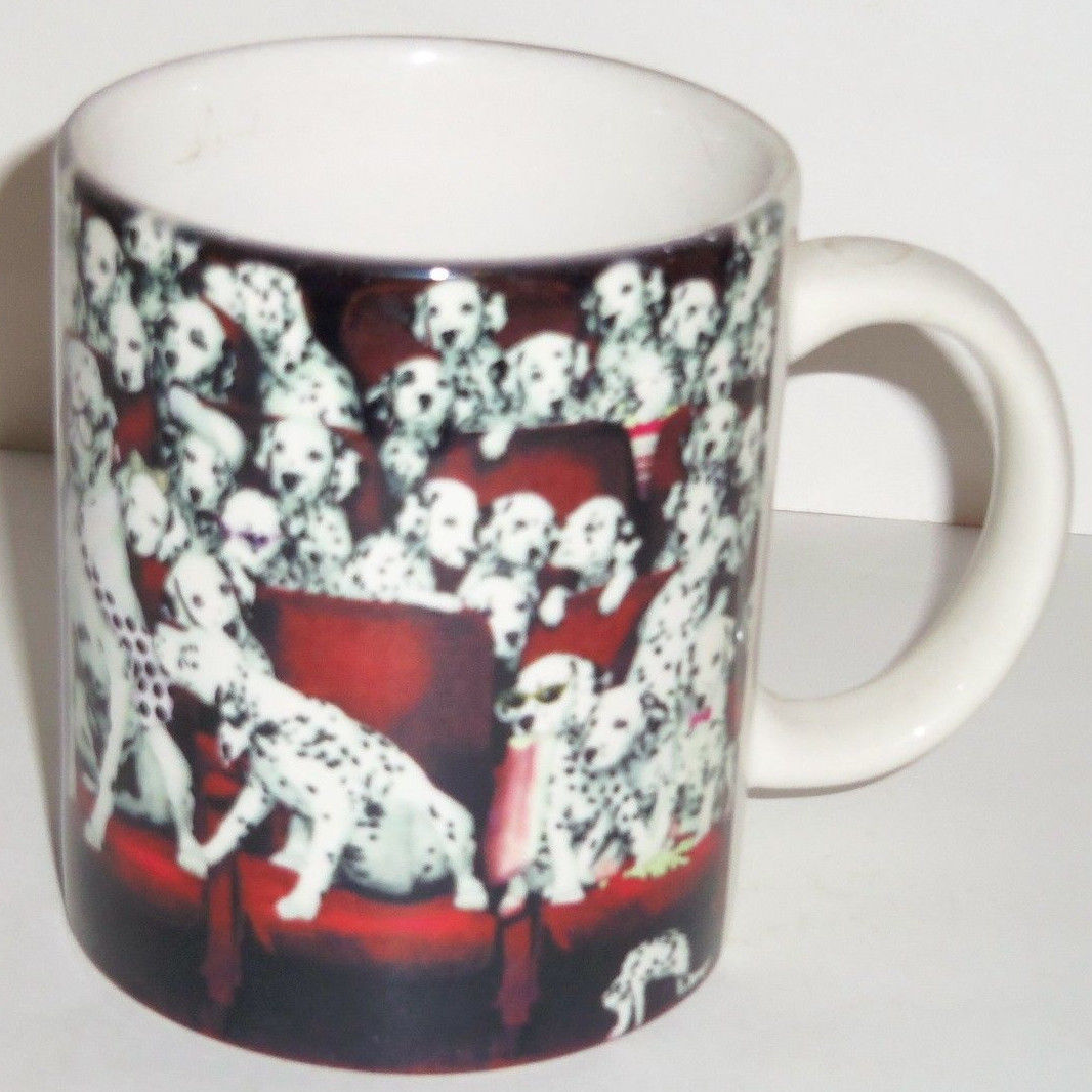 Disney 101 Dalmatians Coffee Mug Cup Spotted Dogs Puppies Red Black Retired - £27.48 GBP