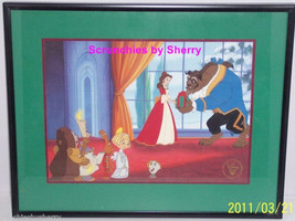 Disney Store Beauty Belle Beast Lithograph Framed Gold Seal Picture Retired - £39.27 GBP