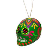 Day of The Dead DOD Sugar Skull Hanging Ceramic Ornament 3&quot; H Green - $19.79