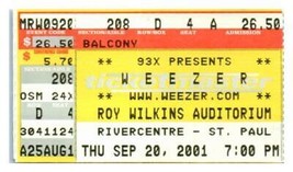 Weezer Concerto Ticket Stub Settembre 20 2001 St.Paul Minnesota - £31.39 GBP