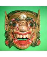 Mask Bali Demon Raksaksa Handmade wood small 8.5 x 8 inch Brown Red Blac... - $105.52 CAD