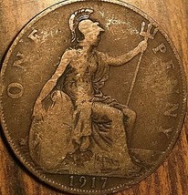 1917 Uk Gb Great Britain One Penny - $1.83
