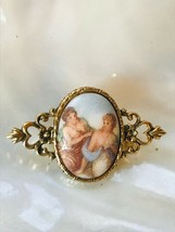 Estate Small Oval Victorian Painted Cab in Dainty Goldtone Heart &amp; Flowers Frame - £8.83 GBP