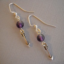 Arrow Amethyst Beads Earrings Handmade Purple Semi Precious Stone Dangle... - £15.98 GBP