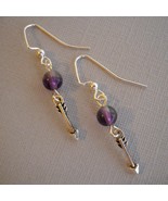 Arrow Amethyst Beads Earrings Handmade Purple Semi Precious Stone Dangle Pierced - £16.08 GBP