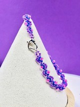 Purple Beaded Bracelet Neon Pink Accents Fashion minimalist NEW - £12.53 GBP