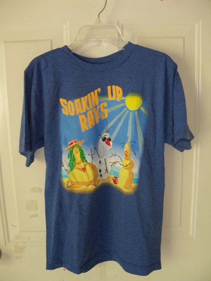 Primary image for Disney Frozen Olaf SOAKIN' UP RAYS BLUE Short Sleeve Shirt Size L  Boy's NEW