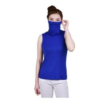 NY Collection Womens Petites PL Blue Sleeveless Cowlneck Face Mask Top NWT P62 - £15.35 GBP