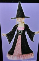 Girls Witch Black &amp; Pink Long Hoop Dress &amp; Hat 2 Pc Halloween Costume-si... - $17.82