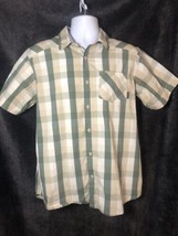 Columbia Mens Medium Button Up Shirt Short Sleeve Plaid Earth Green Omni-wick - £14.01 GBP