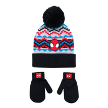 SPIDER-MAN Marvel Avenger Knit Winter Hat Cuffed Pom Beanie &amp; Mitten Set Nwt - £10.33 GBP