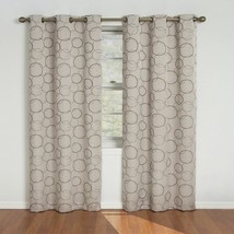 Set 2 Linen Beige Circles Curtains Panels Drapes Pair 95 inch Blackout G... - £57.87 GBP