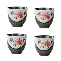 4Pcs Japanese Style Lovely Sakura Ceramic Teacups Small Straight Wine Glass 150M - £58.26 GBP