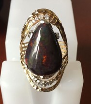 New Huge Chistick 10ct radiant Ethiopian black welo opal Diamond &amp; 14k gold ring - £3,366.30 GBP
