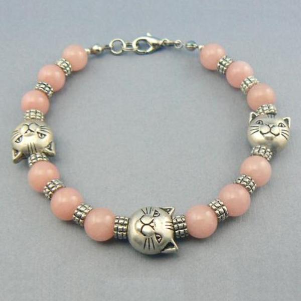 Cat Head Acrylic Beaded Bracelet w/ Pink Quartz (BN-BRC106) - $15.00