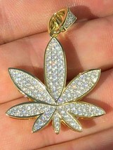2Ct Simulated Diamond Marijuana Leaf Pendant Charm 14K Yellow Gold Plated Silver - £106.14 GBP