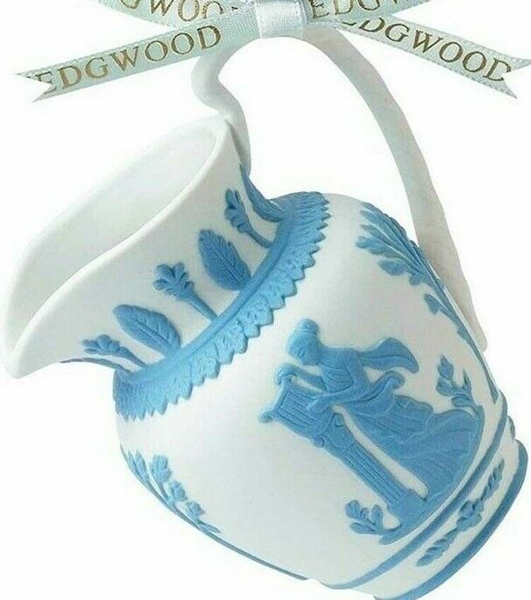 Primary image for Wedgwood White Iconic Pitcher Ornament Classical Blue Relief Design New