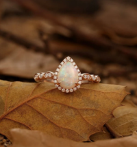 Antique Opal Pear Cut Engagement Ring 14k Rose Plated Rainbow Wedding Jewelry - £37.25 GBP