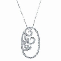 0.70 CT Oval Frame Diamond Pendant with Chain 16&quot; 14k White Gold - £1,164.78 GBP