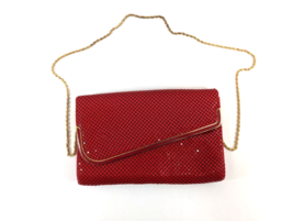 Mesh Metal Purse Clutch Crossbody Handbag Lined Orange Small Bag Gold Chain - $38.69