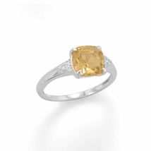 925 Sterling Silver 8mm Yellow Citrine &amp; White Simulated Diamonds Solitaire Ring - £90.25 GBP
