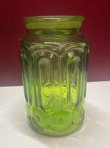 Vintage LE Smith Large 11.5” Green Glass Canister Moon &amp; Stars Apothecary No Lid - $20.56