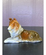 Vintage 40&#39;s Ceramic Collie Dog Lassie Laying Down Nippon Yoko Boeki Japan - $25.73