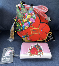 Loungefly Dr Seuss Grinch Sleigh Crossbody Purse Bag &amp; Zip Wallet Christ... - $144.99