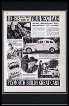 1937 Plymouth Builds Great Cars Framed 11x17 ORIGINAL Vintage Advertisin... - £54.37 GBP