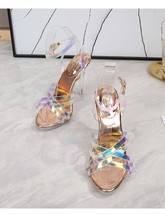 Women Sandals Gold Silver Wedding Holographic Ankle Buckle Sandals Ladies Open-t - £45.34 GBP