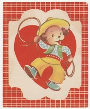 Vintage Valentine Card Dressed Dog Cowboy Doubl-Glo 1940&#39;s - £6.33 GBP