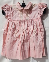 Vintage Baby Button Smock Dress Pink Blue Lace Ruffle Short Sleeve Pockets - $35.00