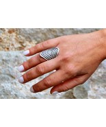 Boho Vintage Ring in Silver, Large Ring in Gypsy Style, Adjustable Triba... - £14.34 GBP