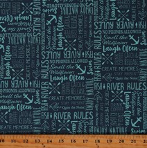 Cotton Catch and Release Fishing Words Blue Fabric Print by Yard D372.59 - £11.14 GBP