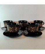 Set Of 5 Folkloric Tribal Native Design Tea Cups Mugs &amp; 5 Tapas Small Pl... - $17.82