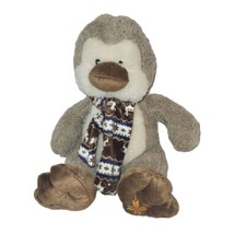 Kellytoy Brown &amp; White Penguin Plush Sitting Winter Scarf Stuffed Animal 10&quot; - £7.76 GBP