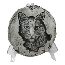 Round Cat Kitten Stepping Stone Welcome Wall Plaque Garden Art Signed - £27.80 GBP
