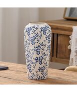 Blue and White Ceramic Vase, Chinoiserie Floral Pattern, 11.8 Inches Tal... - $25.38