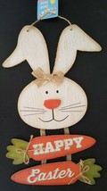 Easter Hanging Wall Décor Glittery Easter Bunny &amp; Carrots ‘Happy Easter’ 16”Hx9&quot; - £2.75 GBP