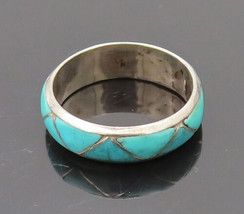 925 Sterling Silver Vintage Ring ZUNI Triangle Inlay Turquoise Sz 8.5  R... - £54.36 GBP