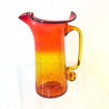 Vtg Rainbow Art Glass Amberina Crackle Glass Pitcher Orange Yellow Mid Century - £26.66 GBP